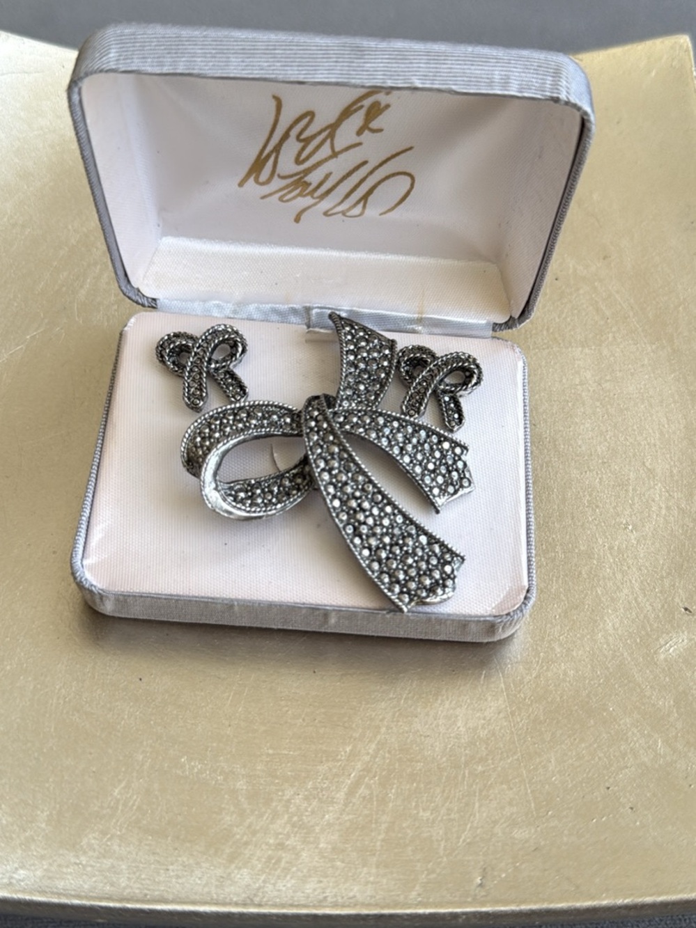 Vintage Lord & Taylor Silver-Tone Pave Bow Brooch and Earrings Set New Gift